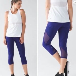 LULULEMON Fast As Light Emperor Blue Mesh Pockets Luxtreme Cropped Leggings